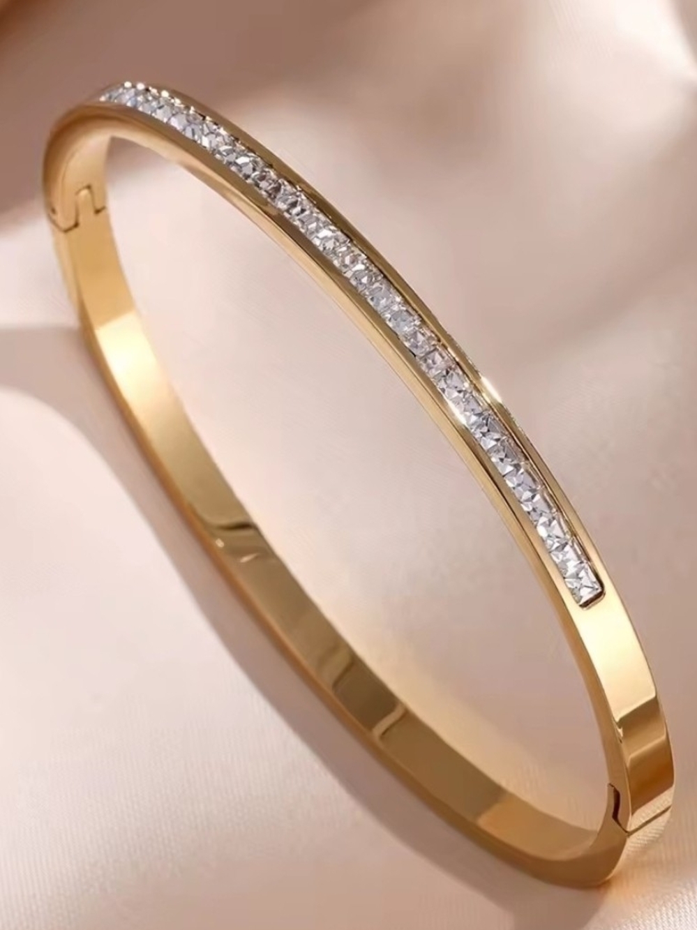Gold Crystal-Accented Bangle Bracelet